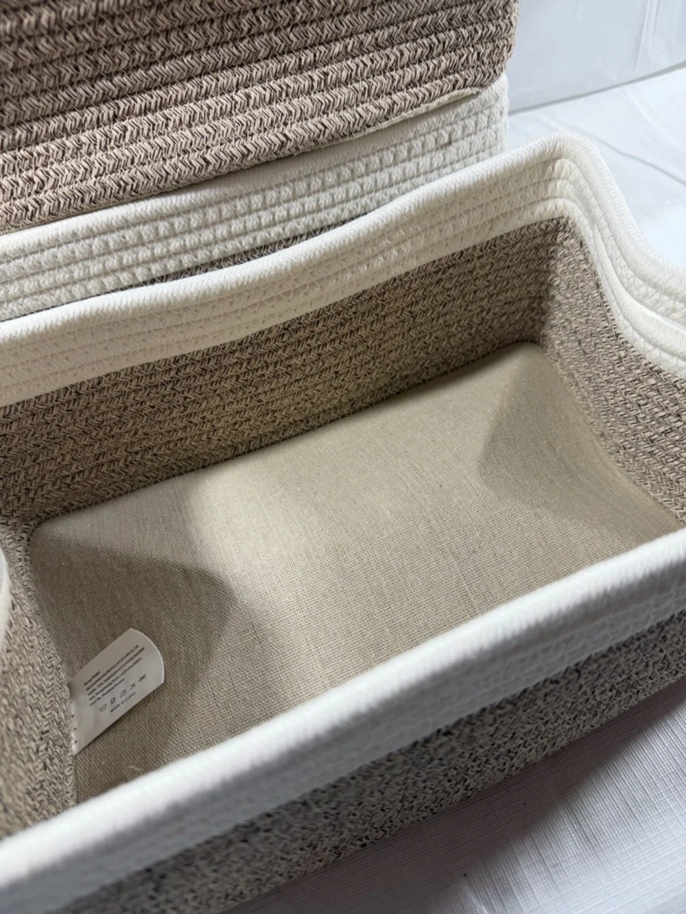 Cotton Rope Storage Basket in Cream and Tan